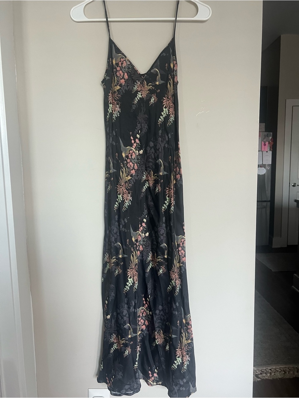 All Saints Black Floral Slip Midi Dress